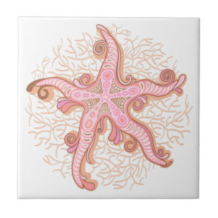 Carreau Étoiles de mer et motif pastel rose corail