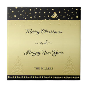 Carreau Etoiles de Noël brillantes or, pattes sur or et no