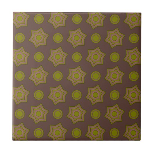 Carreau Étoiles et cercles en brun et vert (Devant)