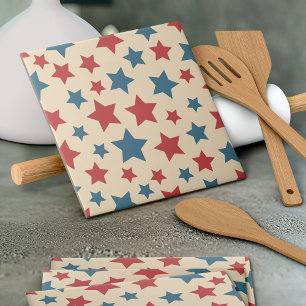 Carreau Étoiles rouges et bleues, 4 juillet, fond beige