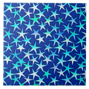 Carreau Étoiles satinées, bleu pâle sur cobalt