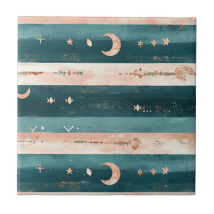 Carreau Étoiles Tribales Clay & Teal et Rayure de Lune