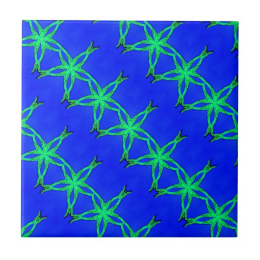 Carreau étoiles vertes sur carrelage bleu (Devant)