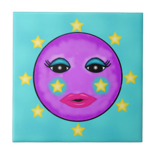 Carreau Étoiles Visage de la lune mignonne Imaginaire pour