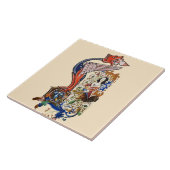 CARREAU ÉTRANGE BESTIAIRE MÉDIÉVAL FEMME AVEC DRAGON (Côté)