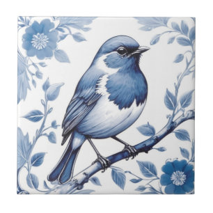 Carreau Europe Robin Bird Delft Bleu et blanc Floral