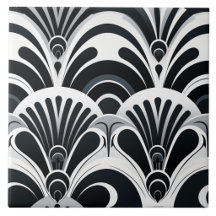 Éventails Art Déco à motifs en coquille noirs et b