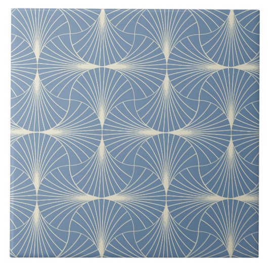 Carreau Éventails géométriques Art Déco en gris-bleu  (Devant)