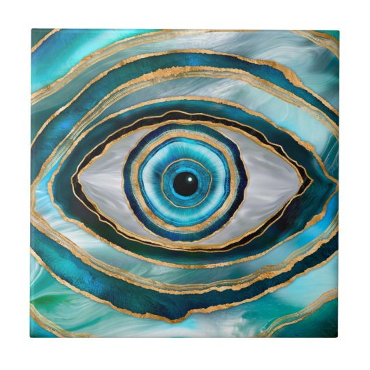Carreau Evil Eye Amulet Aquarelle marbres et or (Devant)