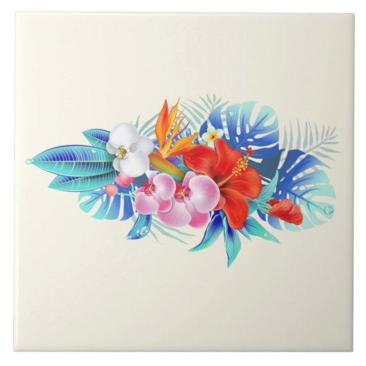 Carreau Exotic Tropical Flowers - Pink & Aquamarines (Devant)