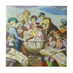 Carreau Explorateurs vintage avec carte de globe antique,