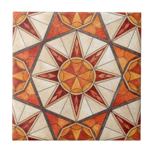 Carreau Explosion d'étoiles rouge et orange - Mosaïque géo