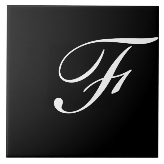 Carreau F Monogramme initial blanc sur noir (Devant)