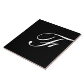 Carreau F Monogramme initial blanc sur noir (Côté)