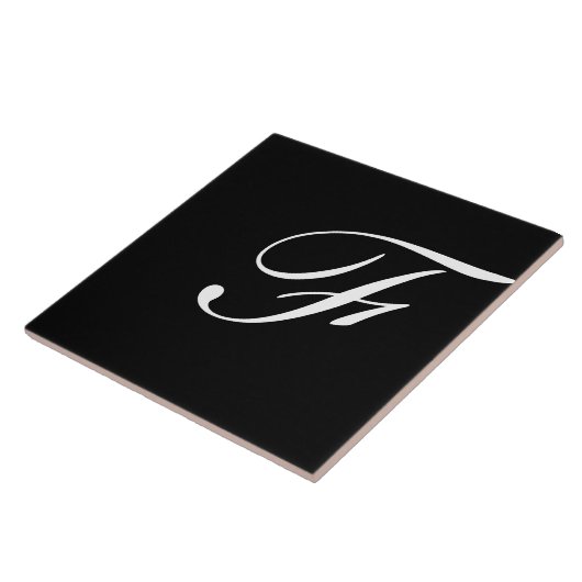 Carreau F Monogramme initial blanc sur noir (Côté)