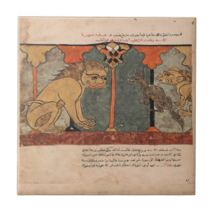 Carreau Fable de la Renaissance indienne du lion et du cha