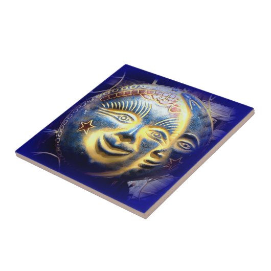 Carreau face de soleil/ face de lune bleu foncé (Côté)