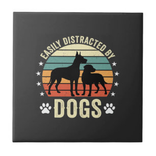 Carreau Facilement distrait par les chiens Vintage Retro C