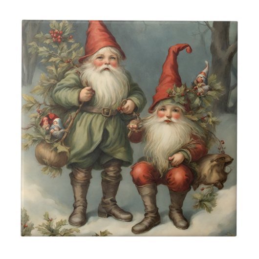 Carreau Fairy Tale Noël Gnomes dans la forêt d'hiver (Devant)