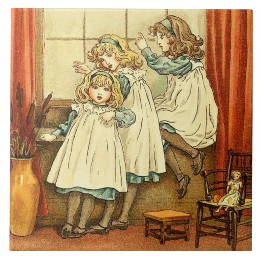 Carreau Fairytale Trois Filles Fenêtre Kate Greenaway (Devant)
