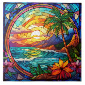 Carreau falaises de plage tropicale vitrail (Devant)