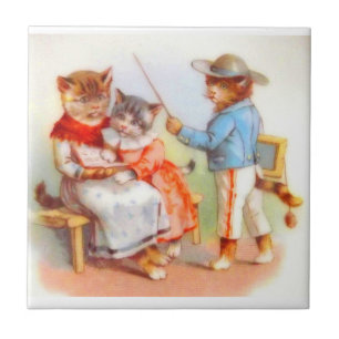 Carreau Famille de chats victoriens habillés