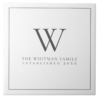 Carreau Famille Monogramme Moderne Élégant Charbon Blanc