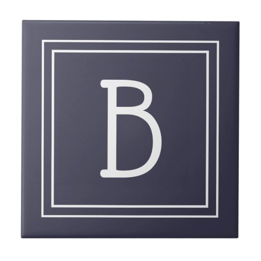 Carreau Famille Monogramme moderne Initiale Bleu & Blanc (Devant)