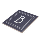 Carreau Famille Monogramme moderne Initiale Bleu & Blanc (Côté)
