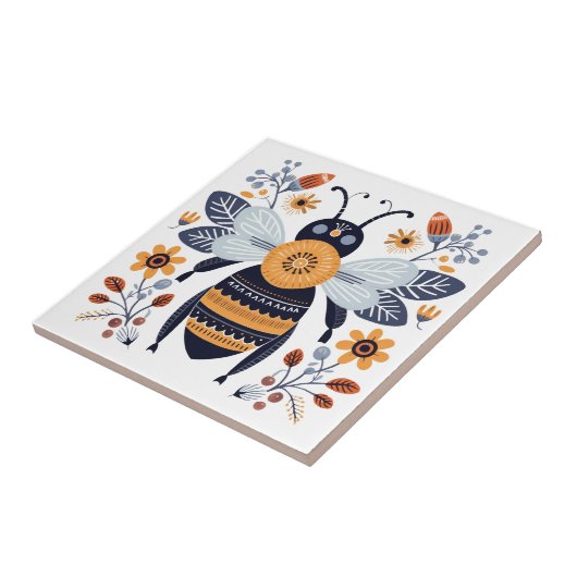 Carreau Fancy Boho Honey Bee Scandinavian Folk Art (Côté)
