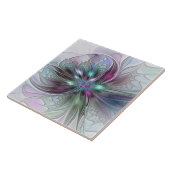 Carreau Fantaisie Abstraite Moderne Fleur Fractale Colorée (Côté)