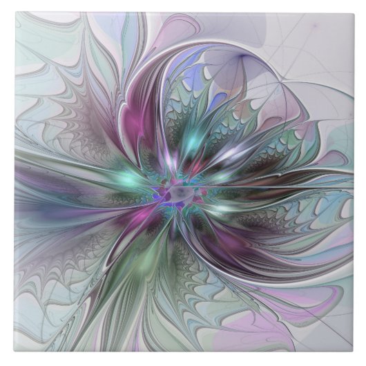 Carreau Fantaisie Abstraite Moderne Fleur Fractale Colorée (Devant)