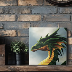 Carreau Fantaisie de dragon vert émeraude majestueux