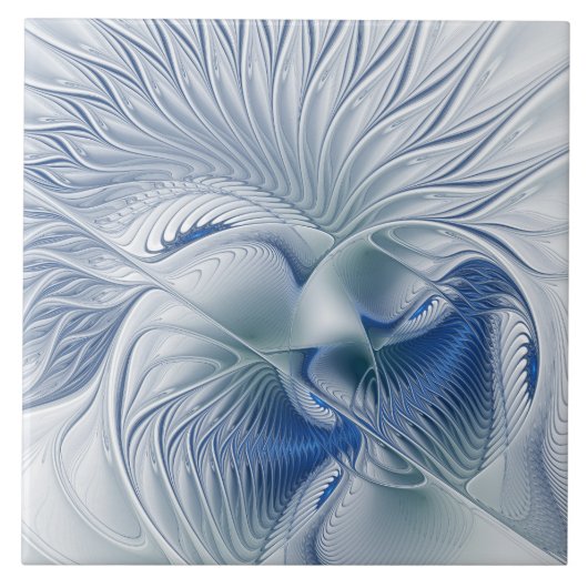 Carreau Fantaisie dynamique Abstrait Tons bleus Art fracta (Devant)