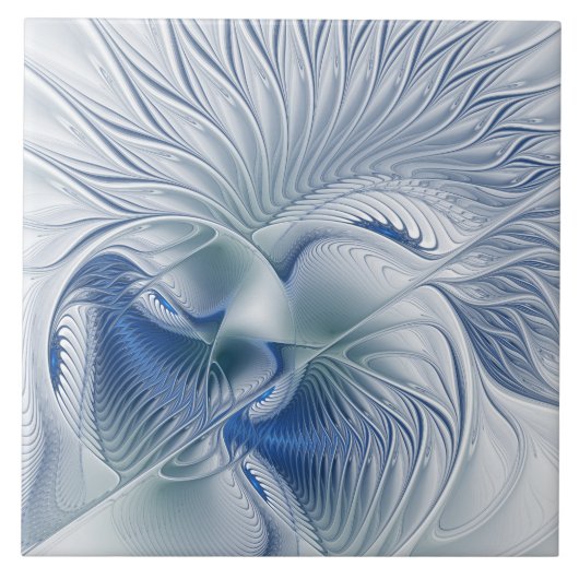 Carreau Fantaisie dynamique Abstrait Tons bleus Art fracta (Devant)