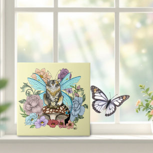 Carreau Fantaisie Pastel Chat Féerique Tigré Floral