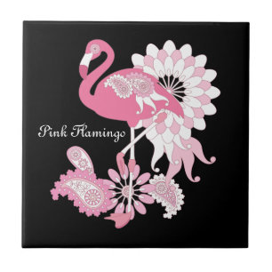Carreau Fantaisiste Moderne Flamant Rose Noir