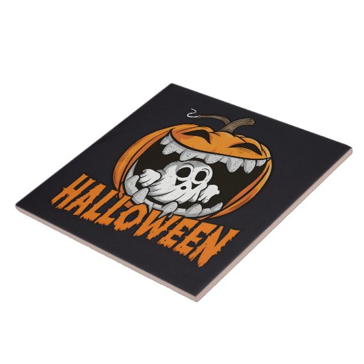 Carreau Fantôme émergent d'un citrouille géant d'Halloween (Côté)