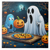 Carreau Fantômes sculptant des citrouilles à Halloween (Devant)