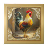 Carreau Farmhouse Rooster Gold Ceramic Tile (Devant)