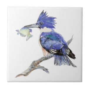 Carreau Faune d'oiseau de martin-pêcheur d'aquarelle