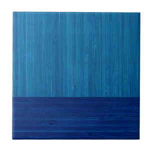 Carreau Faux Bamboo Frontière Grain en Bois de Cobalt Bleu