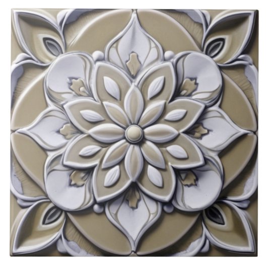 Carreau Faux beige relief symétrique Fleur florale (Devant)