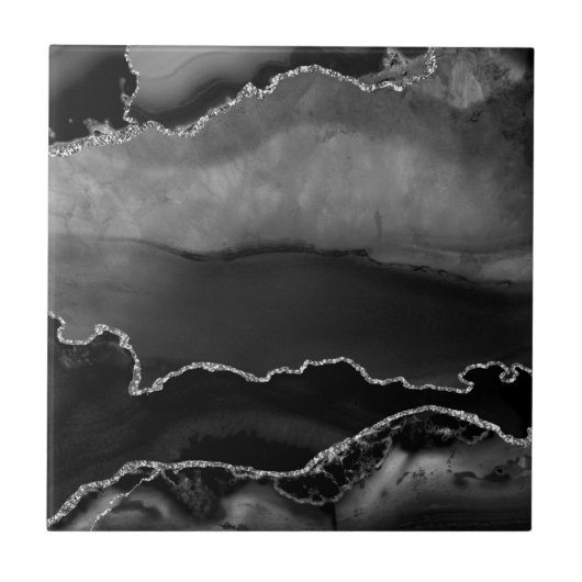 Carreau Faux Black Marblé Agate Élégante Parties scintilla (Devant)