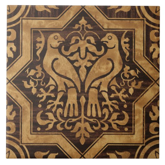 Carreau Faux Bois Oiseaux Médiévaux (Devant)