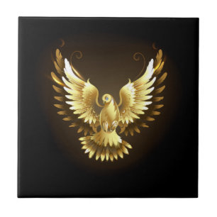 Carreau Faux Gold Foil Peace Dove en noir