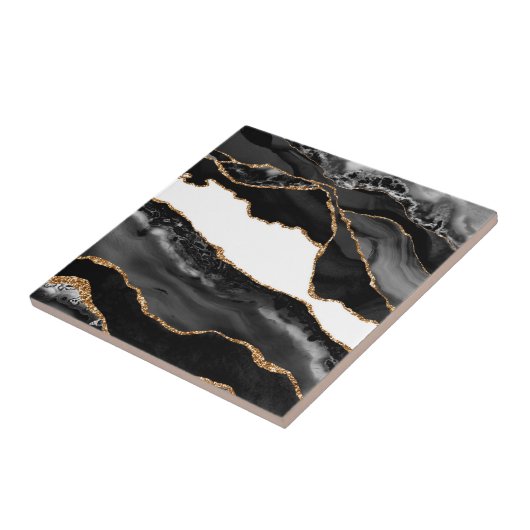 Carreau Faux Marblé Agate Black Stone Luxe Or (Côté)