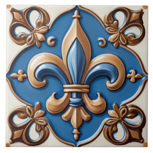 Carreau Faux Relief Bleu & Or Fleur de Lis (Devant)