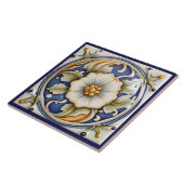 Carreau Faux Relief Fleur Art Déco Bleu Blanc Floral (Côté)
