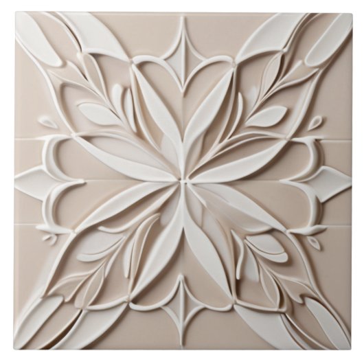 Carreau Faux Relief Pastel Beige & blanc Abstrait Floral (Devant)